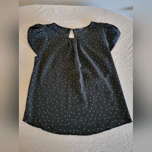 Business casual short sleeve blouse - black with white polka dots - size small